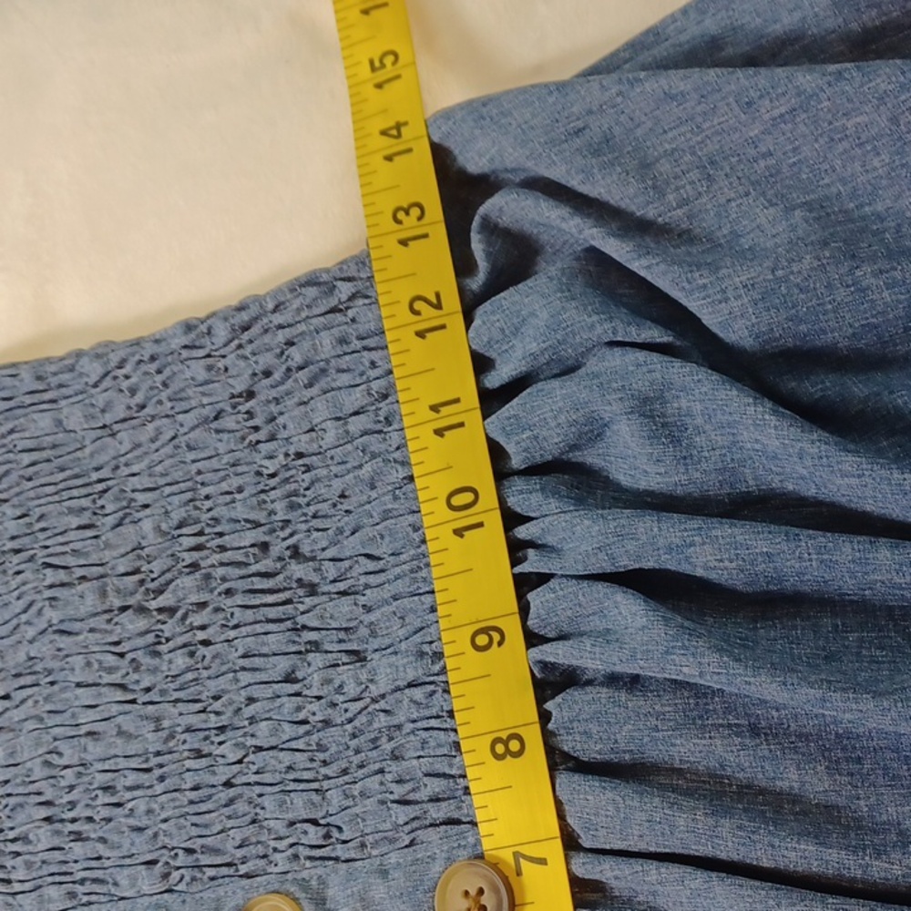 love by chesley chambray prairie smocked sundress button front spaghetti strap l - Picture 11 of 14